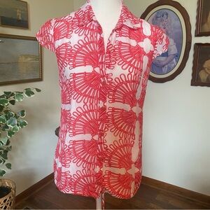 Lilly Pulitzer • Coral & White Cap Sleeve Silk Blend Top • Size XS • EUC